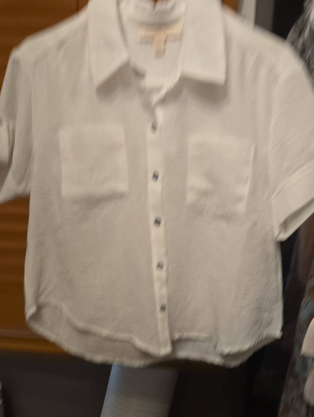 Monteau White Short-Sleeve Button Down Top